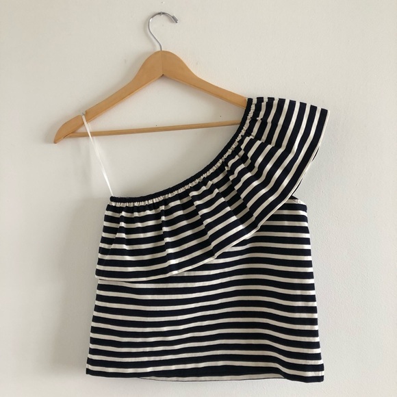 J.Crew Striped One Shoulder Ruffle Top - Picture 7 of 8